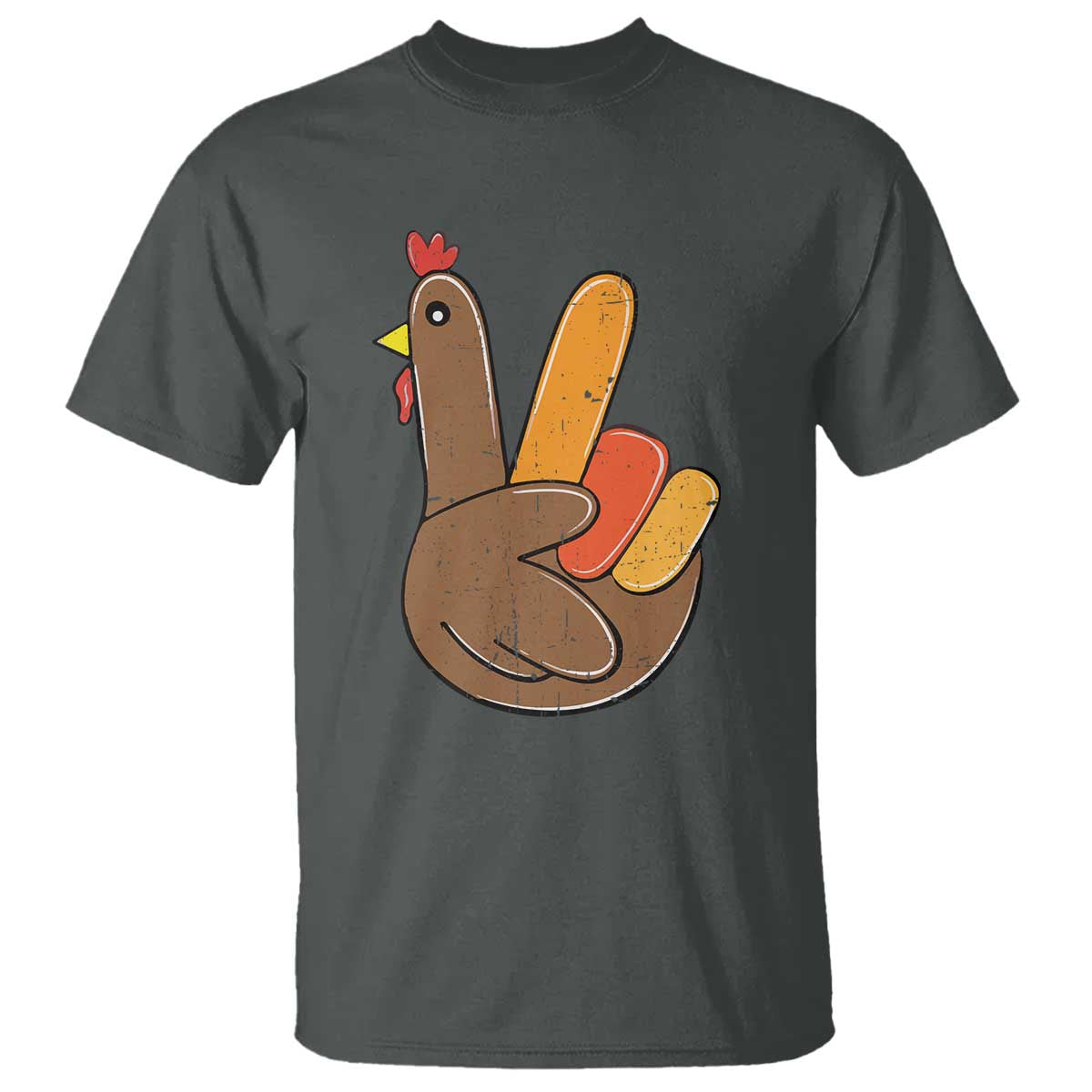 Thanksgiving T Shirt Peace Sign Turkey Hand Cool Thanksgiving Hippie TS10 Dark Heather Print Your Wear