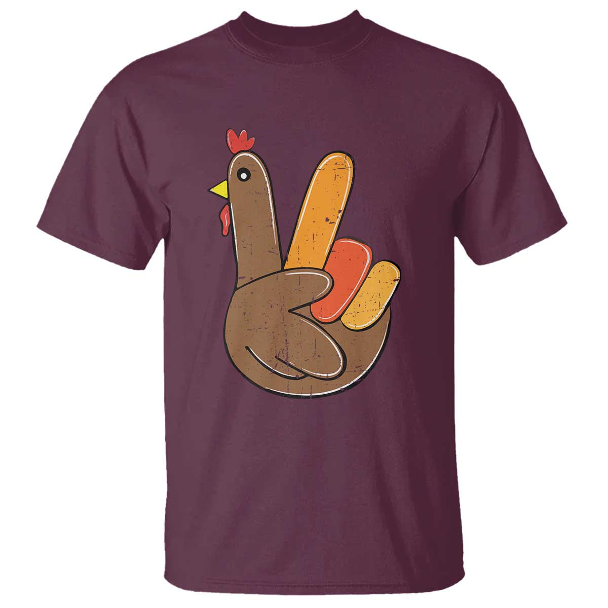 Thanksgiving T Shirt Peace Sign Turkey Hand Cool Thanksgiving Hippie TS10 Maroon Print Your Wear