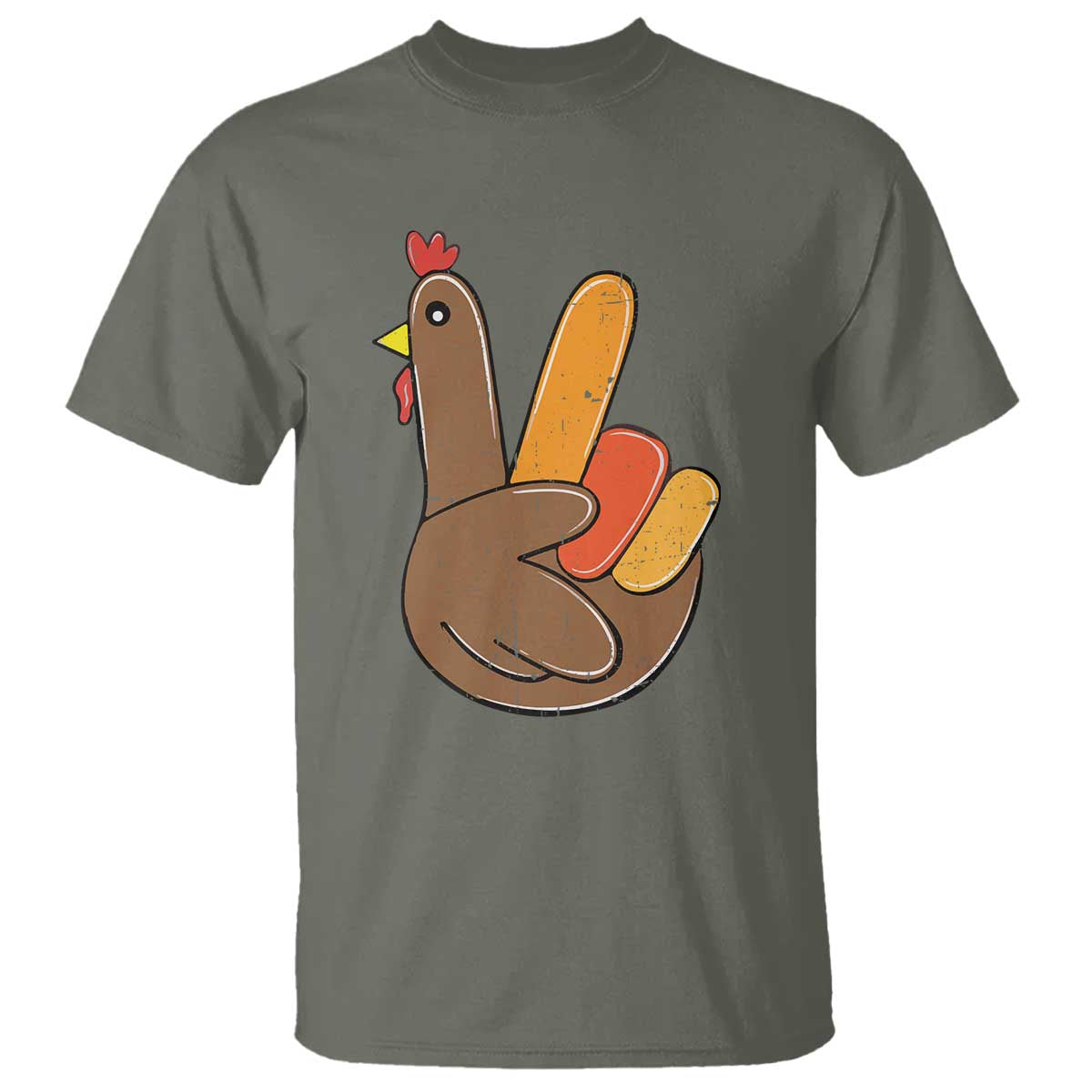 Thanksgiving T Shirt Peace Sign Turkey Hand Cool Thanksgiving Hippie TS10 Military Green Print Your Wear