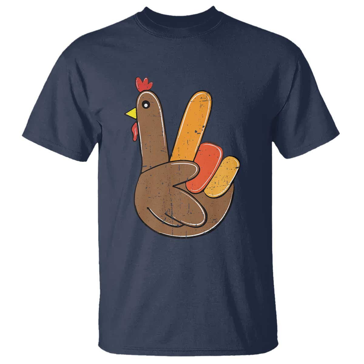 Thanksgiving T Shirt Peace Sign Turkey Hand Cool Thanksgiving Hippie TS10 Navy Print Your Wear