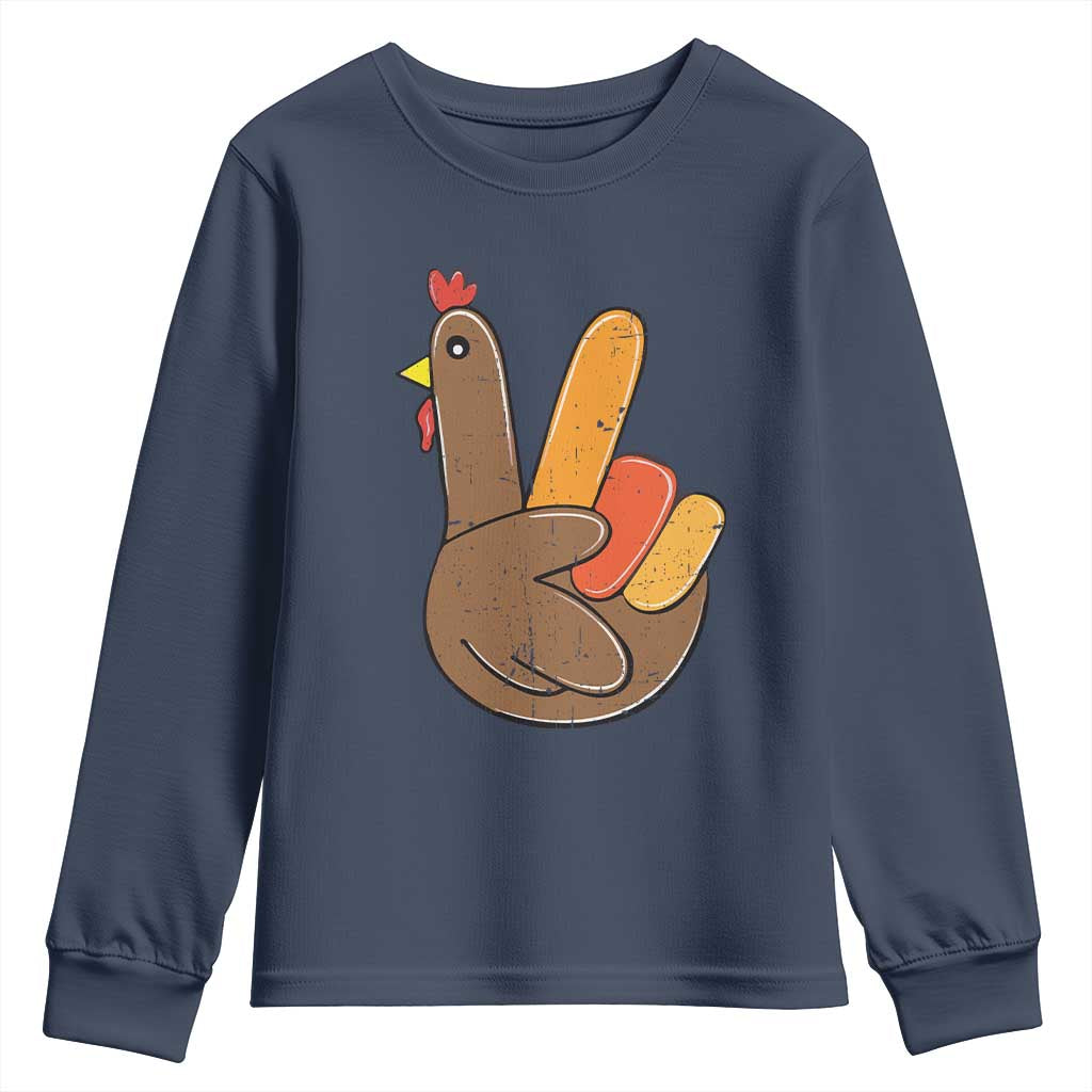 Thanksgiving Youth Sweatshirt Peace Sign Turkey Hand Cool Thanksgiving Hippie TS10 Navy Print Your Wear