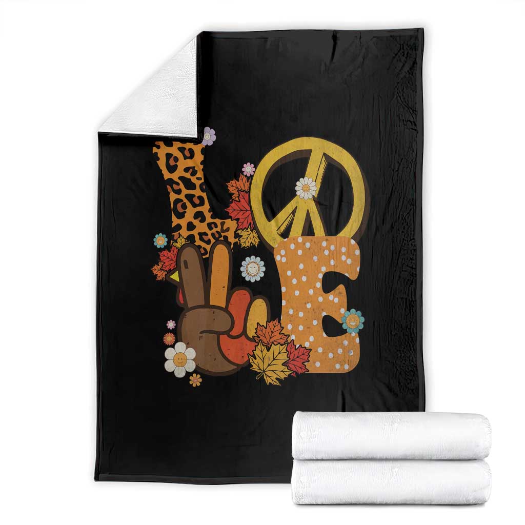 Thanksgiving Throw Blanket Peace Sign Love Turkey Hand TS10 Black Print Your Wear