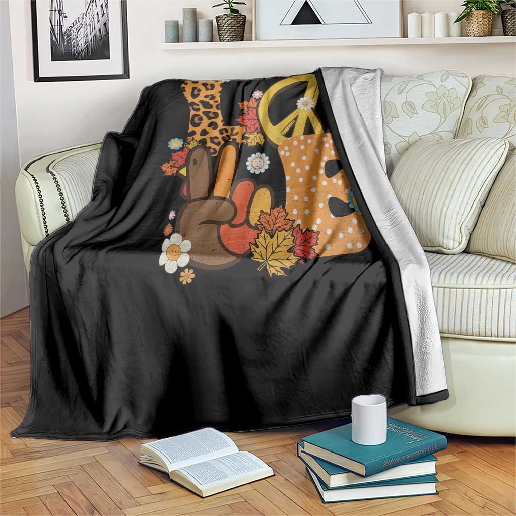 Thanksgiving Throw Blanket Peace Sign Love Turkey Hand TS10 Print Your Wear