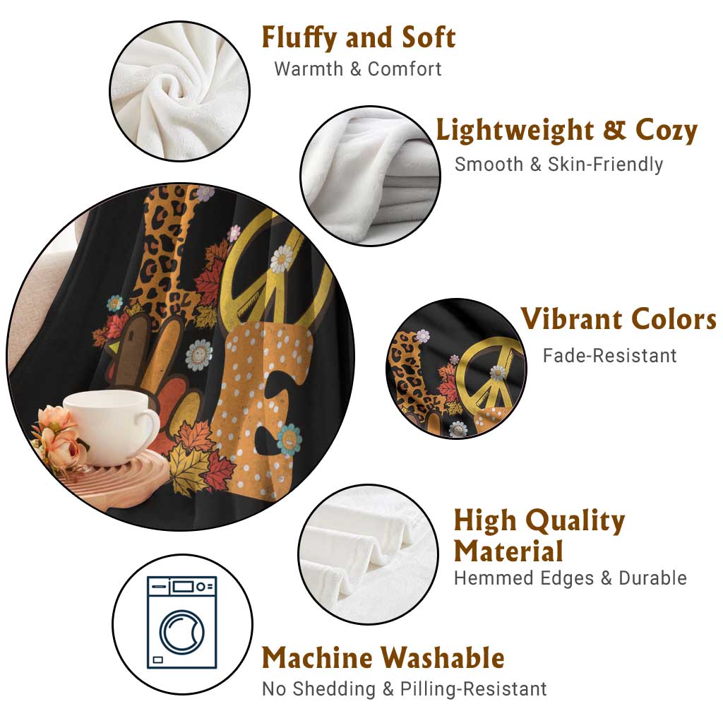 Thanksgiving Throw Blanket Peace Sign Love Turkey Hand TS10 Print Your Wear