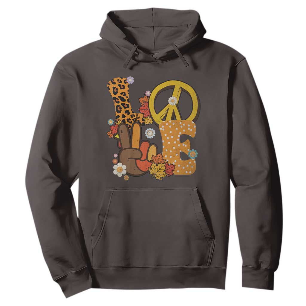 Thanksgiving Hoodie Peace Sign Love Turkey Hand TS10 Dark Chocolate Print Your Wear