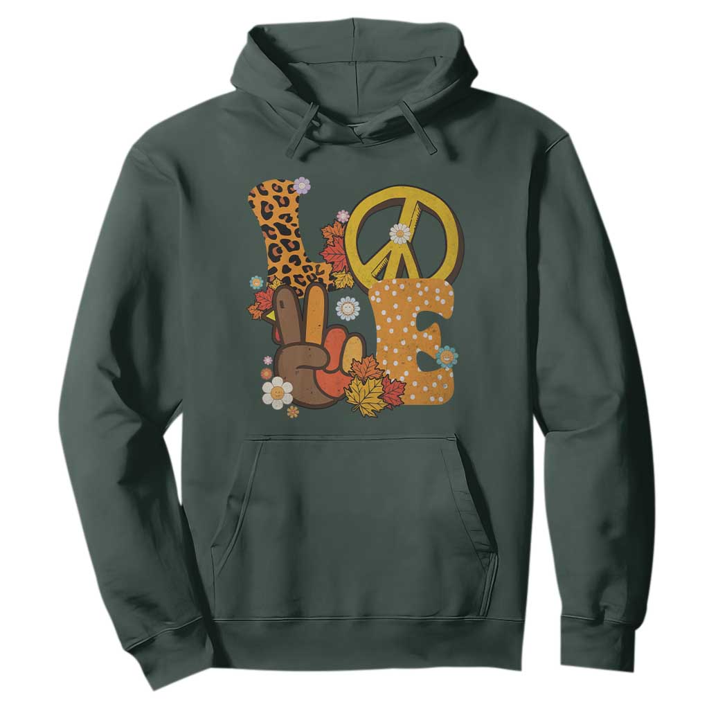 Thanksgiving Hoodie Peace Sign Love Turkey Hand TS10 Dark Forest Green Print Your Wear