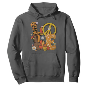 Thanksgiving Hoodie Peace Sign Love Turkey Hand TS10 Dark Heather Print Your Wear