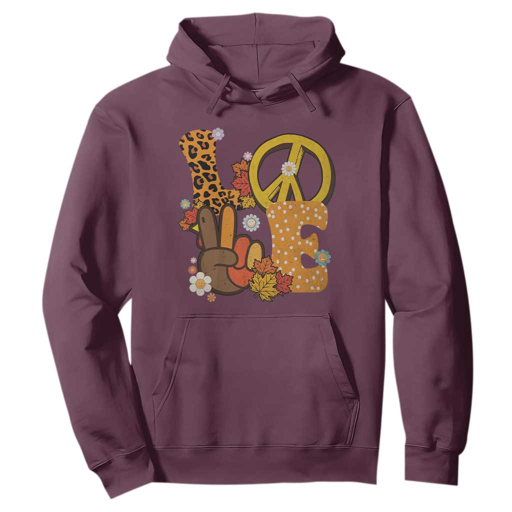 Thanksgiving Hoodie Peace Sign Love Turkey Hand TS10 Maroon Print Your Wear