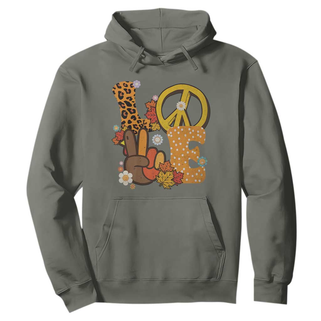 Thanksgiving Hoodie Peace Sign Love Turkey Hand TS10 Military Green Print Your Wear