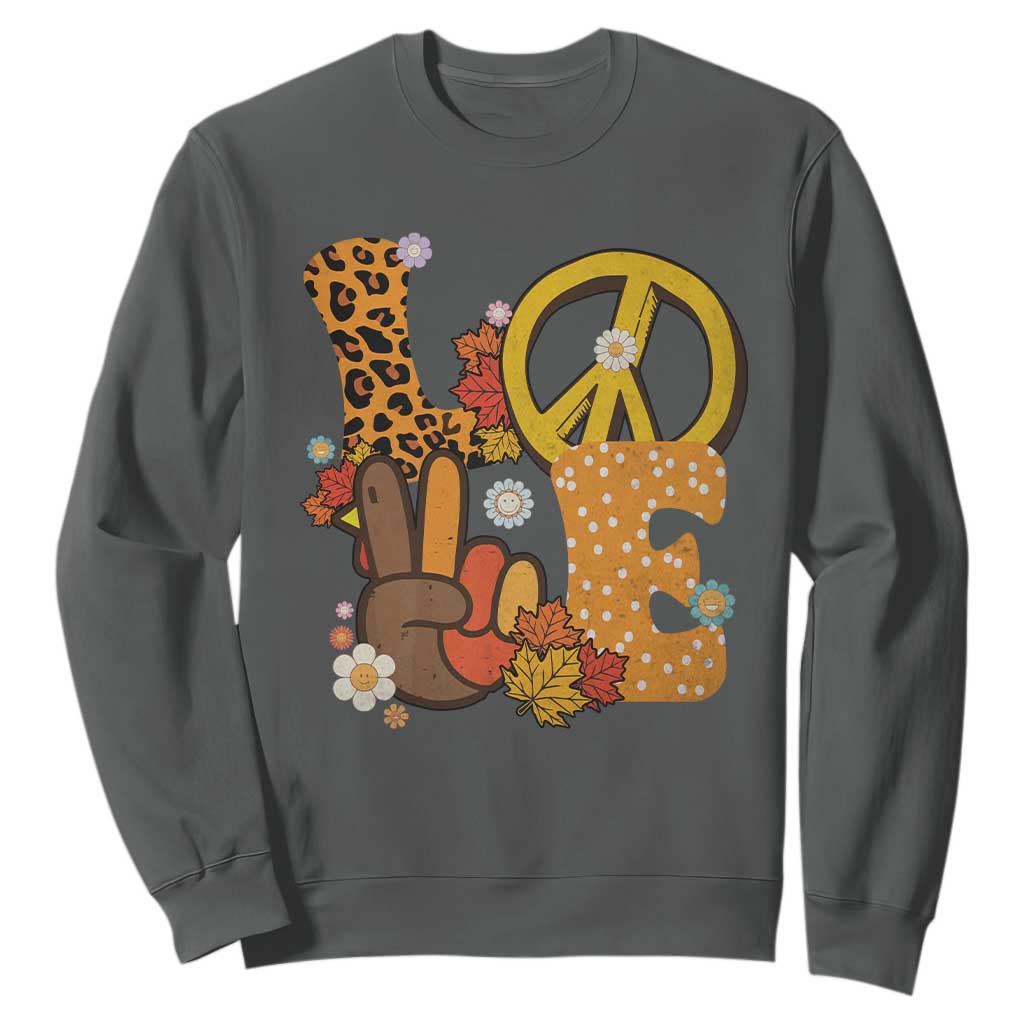 Thanksgiving Sweatshirt Peace Sign Love Turkey Hand TS10 Dark Heather Print Your Wear
