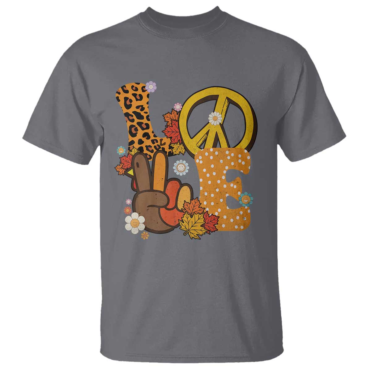 Thanksgiving T Shirt Peace Sign Love Turkey Hand TS10 Charcoal Print Your Wear