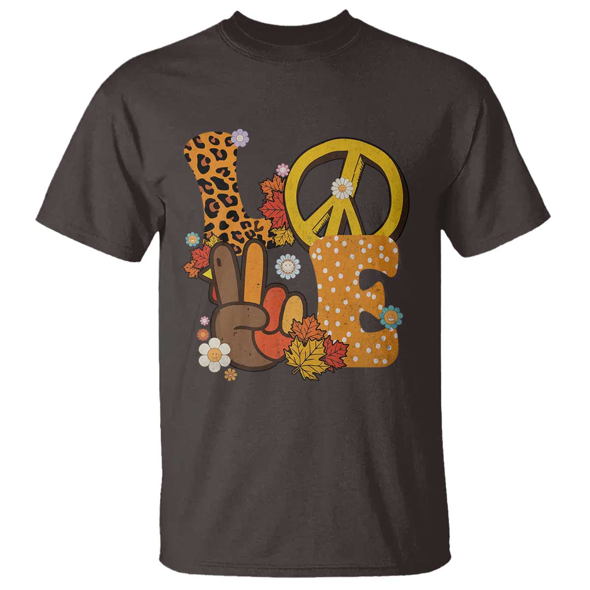 Thanksgiving T Shirt Peace Sign Love Turkey Hand TS10 Dark Chocolate Print Your Wear