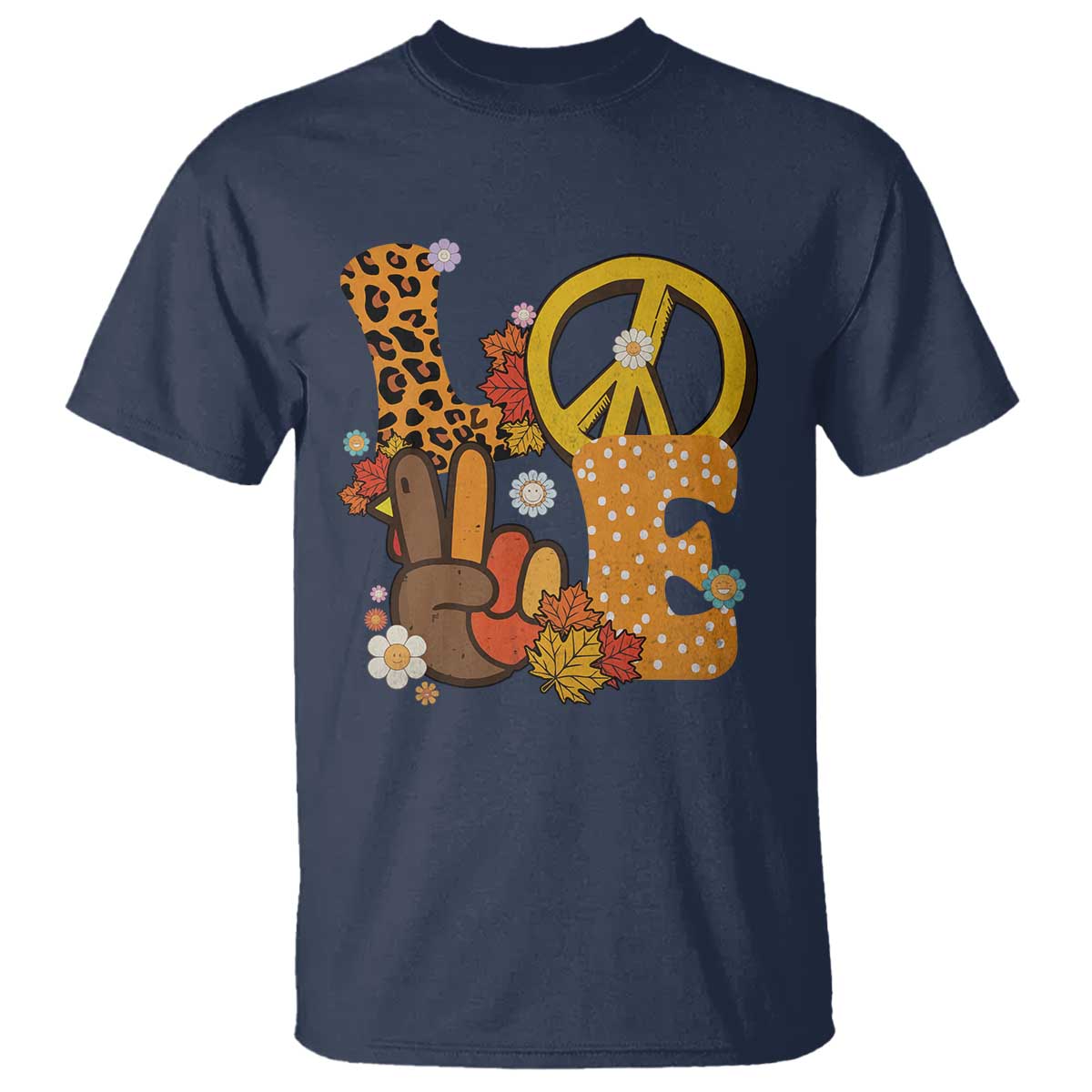Thanksgiving T Shirt Peace Sign Love Turkey Hand TS10 Navy Print Your Wear