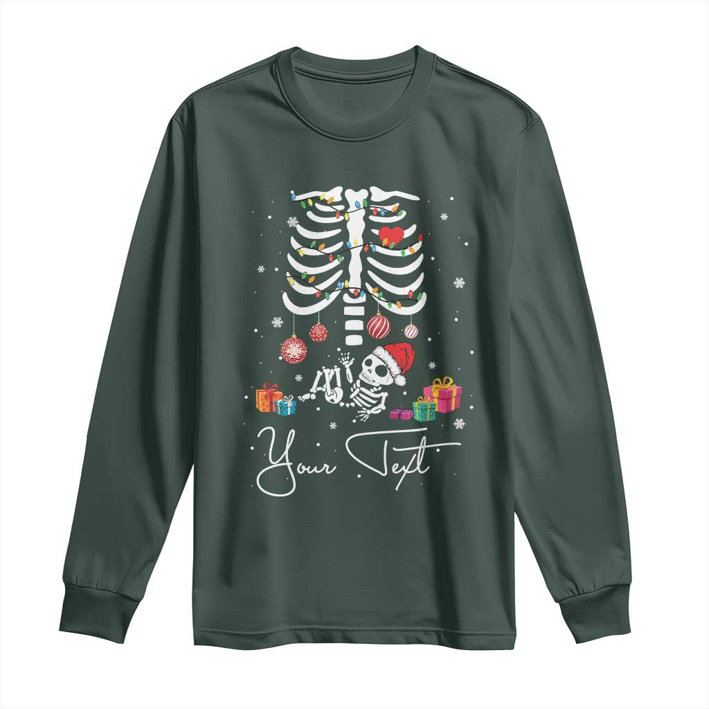 Personalized Pregnancy Announcement Long Sleeve Shirt Custom Name Maternity Christmas Skeleton Baby Monster Mom To Be Tee TS10 Dark Forest Green Print Your Wear