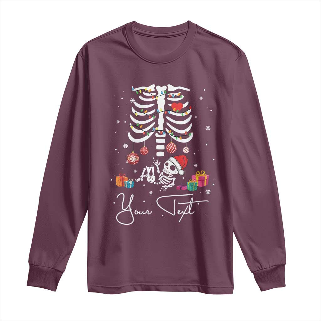 Personalized Pregnancy Announcement Long Sleeve Shirt Custom Name Maternity Christmas Skeleton Baby Monster Mom To Be Tee TS10 Maroon Print Your Wear