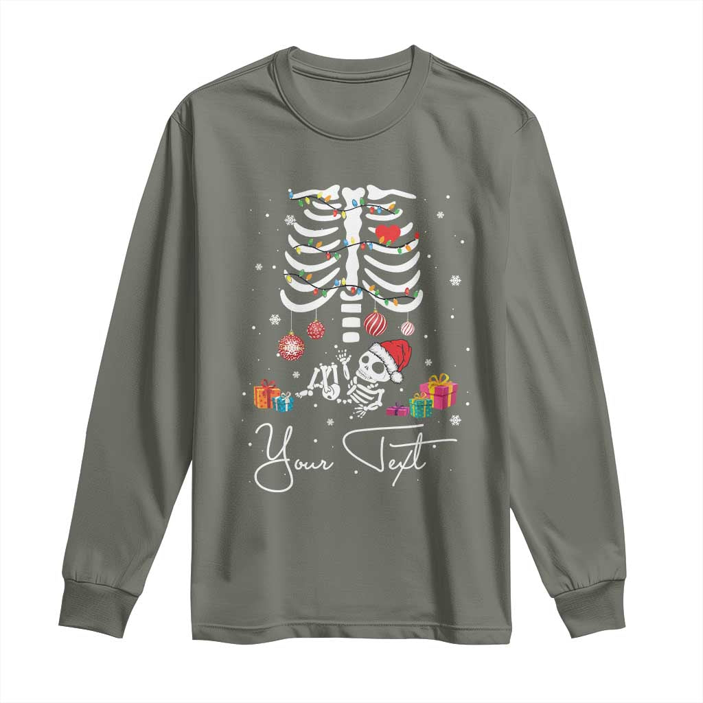 Personalized Pregnancy Announcement Long Sleeve Shirt Custom Name Maternity Christmas Skeleton Baby Monster Mom To Be Tee TS10 Military Green Print Your Wear