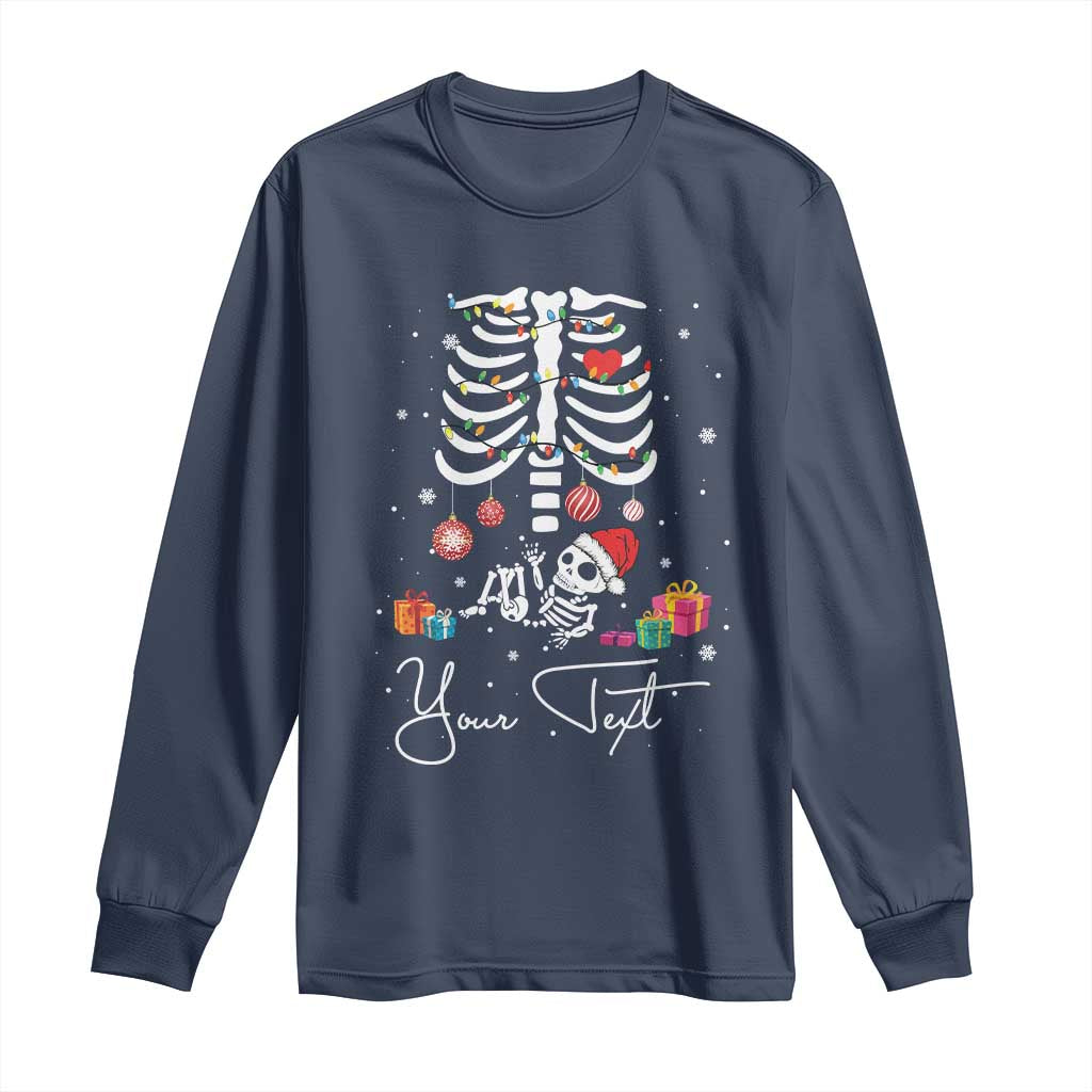 Personalized Pregnancy Announcement Long Sleeve Shirt Custom Name Maternity Christmas Skeleton Baby Monster Mom To Be Tee TS10 Navy Print Your Wear