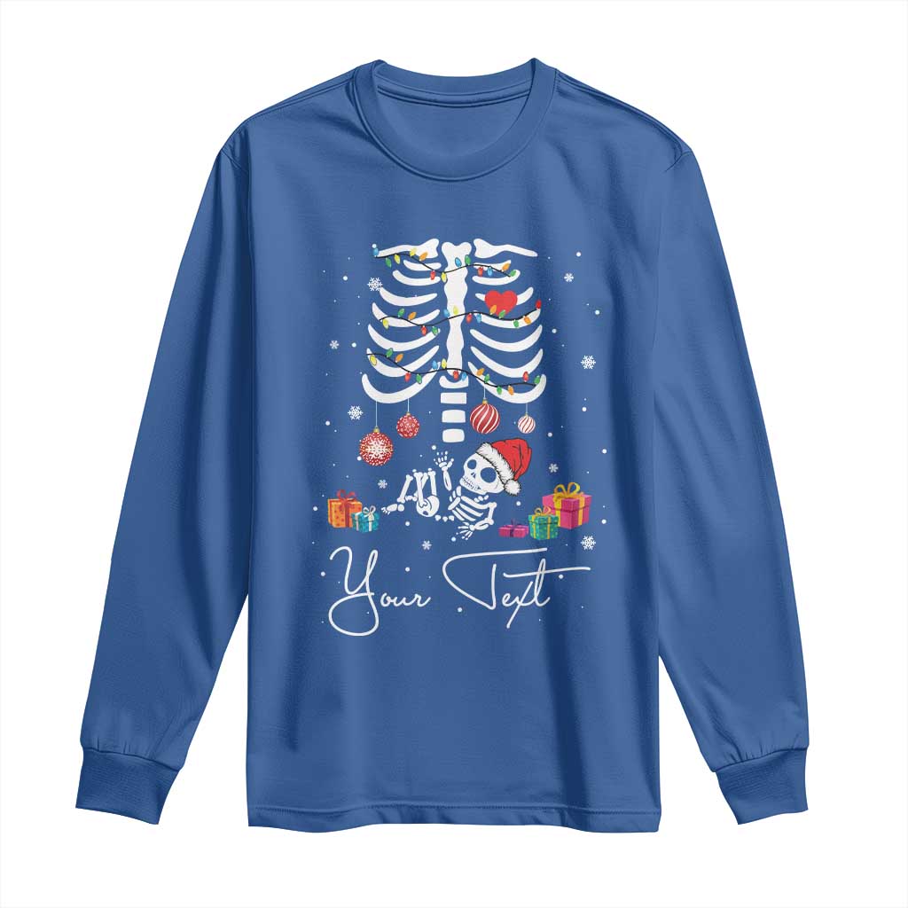 Personalized Pregnancy Announcement Long Sleeve Shirt Custom Name Maternity Christmas Skeleton Baby Monster Mom To Be Tee TS10 Royal Blue Print Your Wear