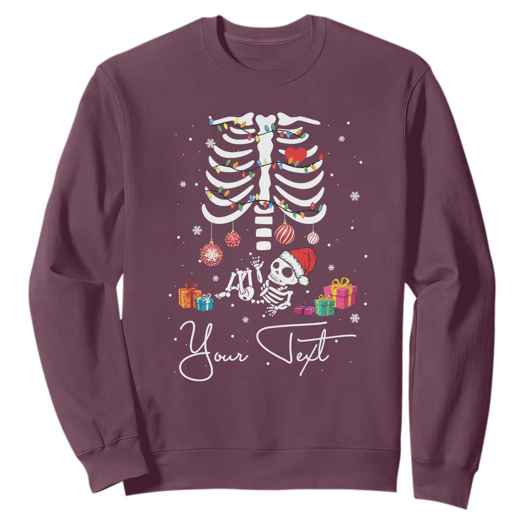 Personalized Pregnancy Announcement Sweatshirt Custom Name Maternity Christmas Skeleton Baby Monster Mom To Be Tee TS10 Maroon Print Your Wear
