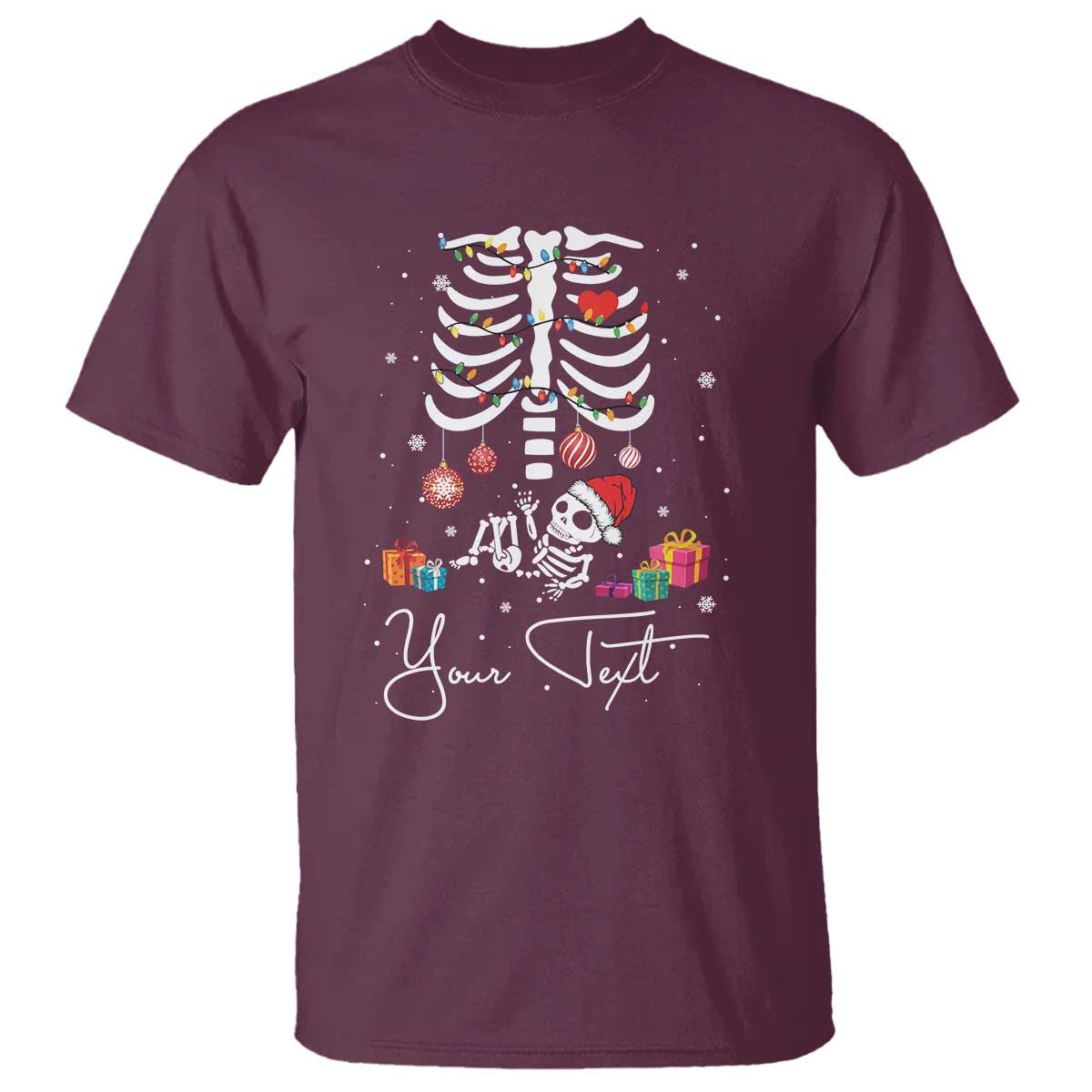 Personalized Pregnancy Announcement T Shirt Custom Name Maternity Christmas Skeleton Baby Monster Mom To Be Tee TS10 Maroon Print Your Wear