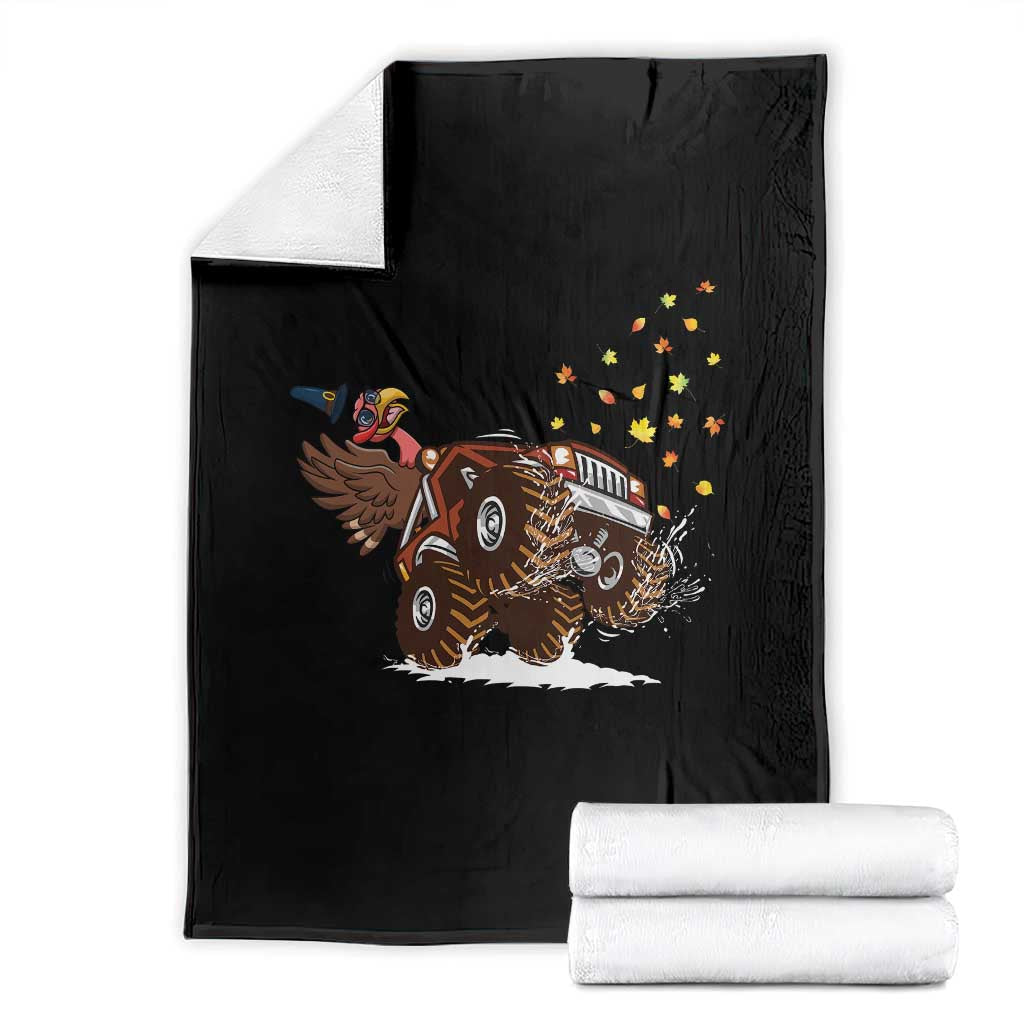 Thanksgiving Turkey Throw Blanket Riding Monster Truck Boys Kids TS10 Black Print Your Wear