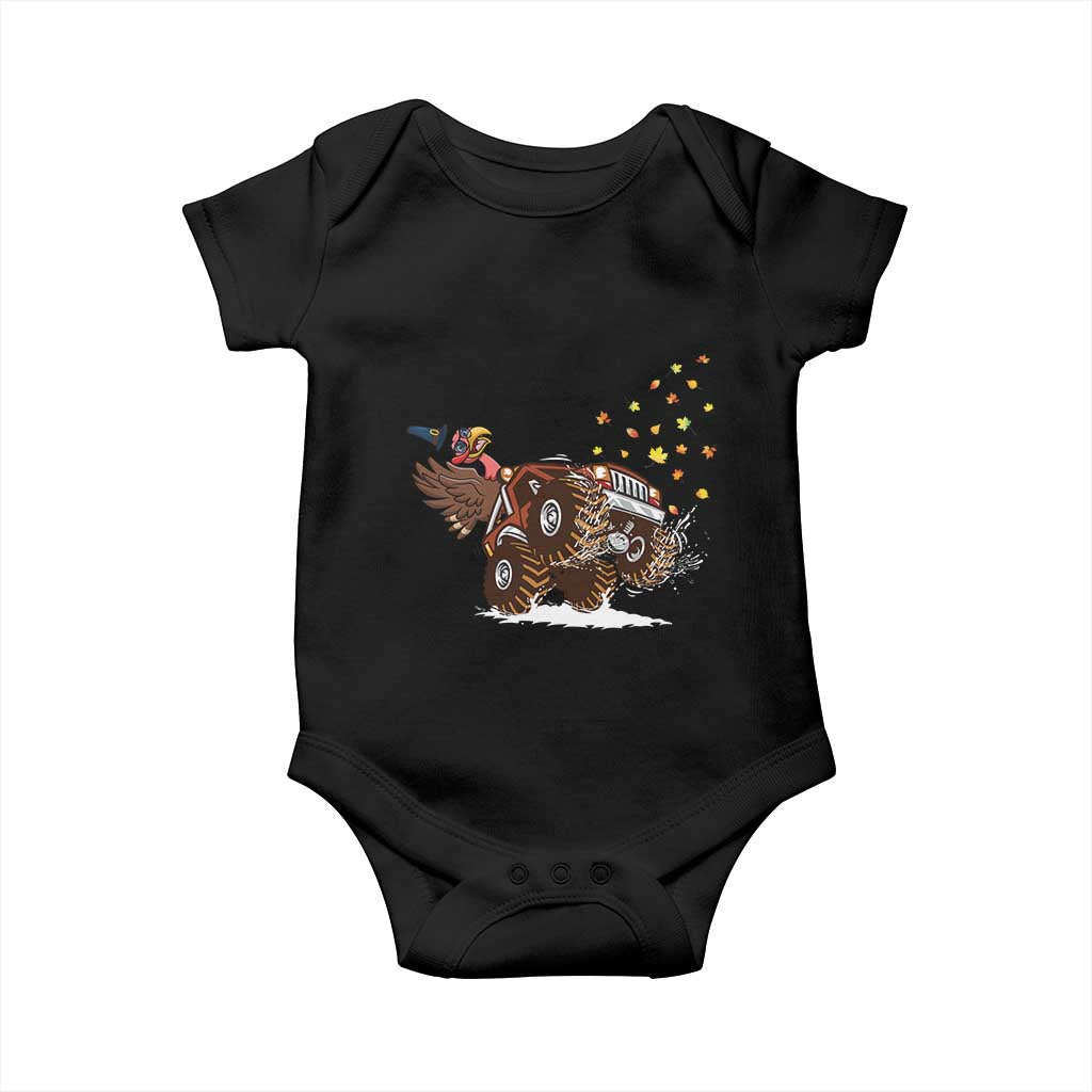 Thanksgiving Turkey Baby Onesie Riding Monster Truck Boys Kids TS10 Black Print Your Wear