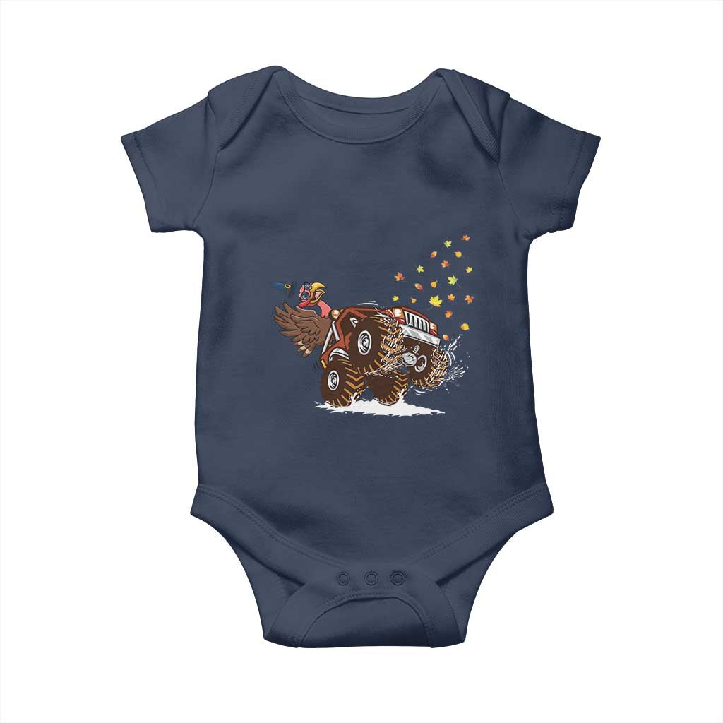 Thanksgiving Turkey Baby Onesie Riding Monster Truck Boys Kids TS10 Navy Print Your Wear
