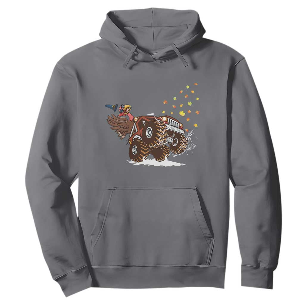 Thanksgiving Turkey Hoodie Riding Monster Truck Boys Kids TS10 Charcoal Print Your Wear