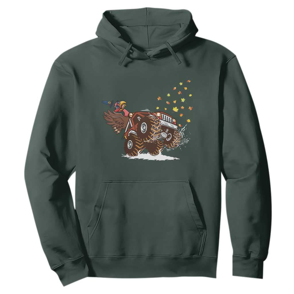 Thanksgiving Turkey Hoodie Riding Monster Truck Boys Kids TS10 Dark Forest Green Print Your Wear