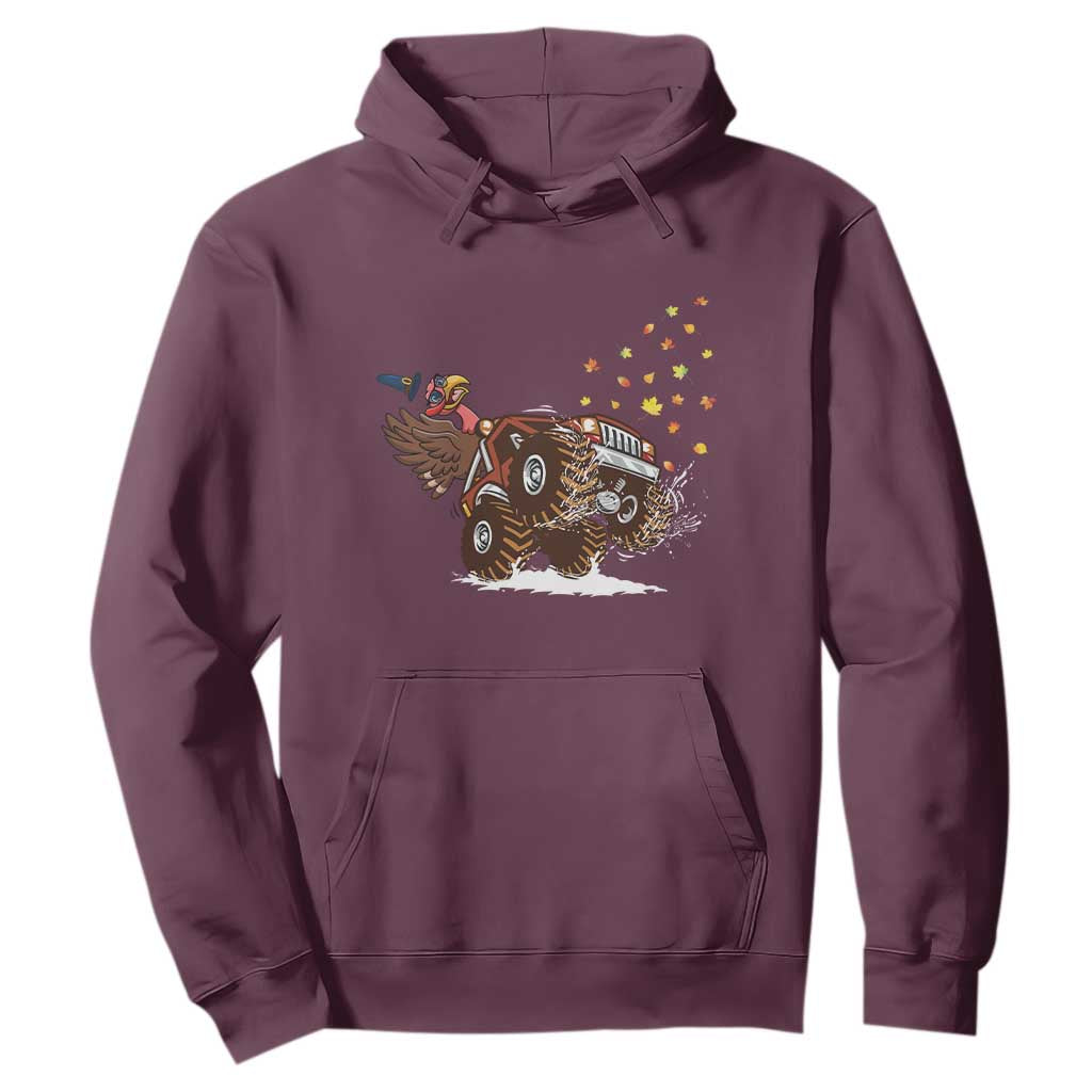 Thanksgiving Turkey Hoodie Riding Monster Truck Boys Kids TS10 Maroon Print Your Wear