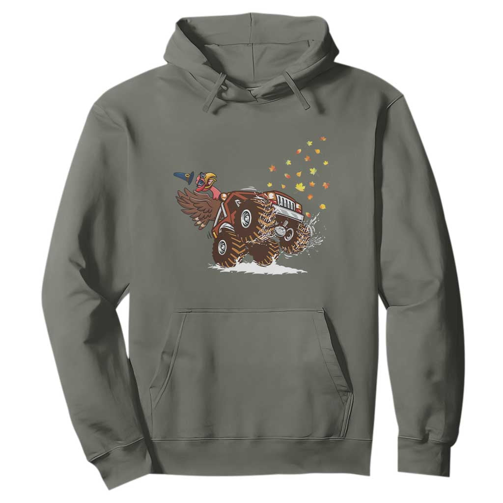 Thanksgiving Turkey Hoodie Riding Monster Truck Boys Kids TS10 Military Green Print Your Wear