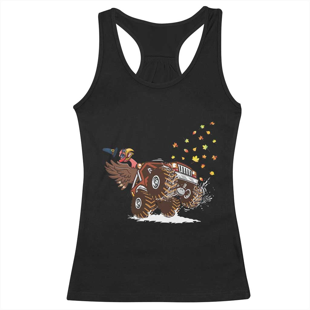 Thanksgiving Turkey Racerback Tank Top Riding Monster Truck Boys Kids TS10 Black Print Your Wear