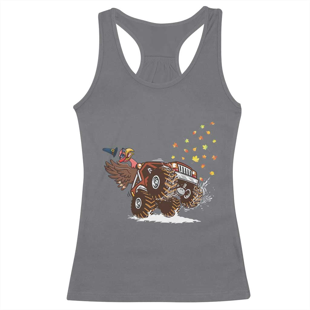 Thanksgiving Turkey Racerback Tank Top Riding Monster Truck Boys Kids TS10 Charcoal Print Your Wear