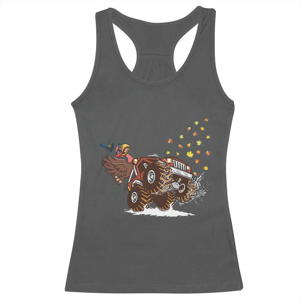Thanksgiving Turkey Racerback Tank Top Riding Monster Truck Boys Kids TS10 Dark Heather Print Your Wear