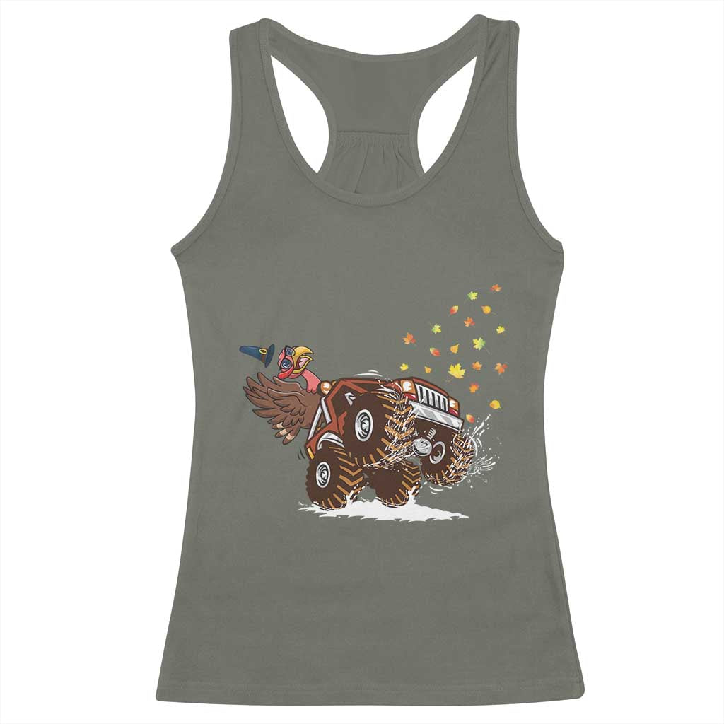 Thanksgiving Turkey Racerback Tank Top Riding Monster Truck Boys Kids TS10 Military Green Print Your Wear