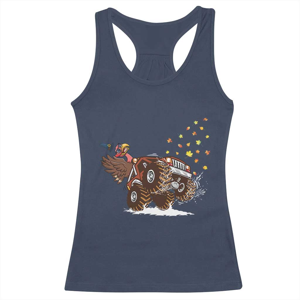 Thanksgiving Turkey Racerback Tank Top Riding Monster Truck Boys Kids TS10 Navy Print Your Wear