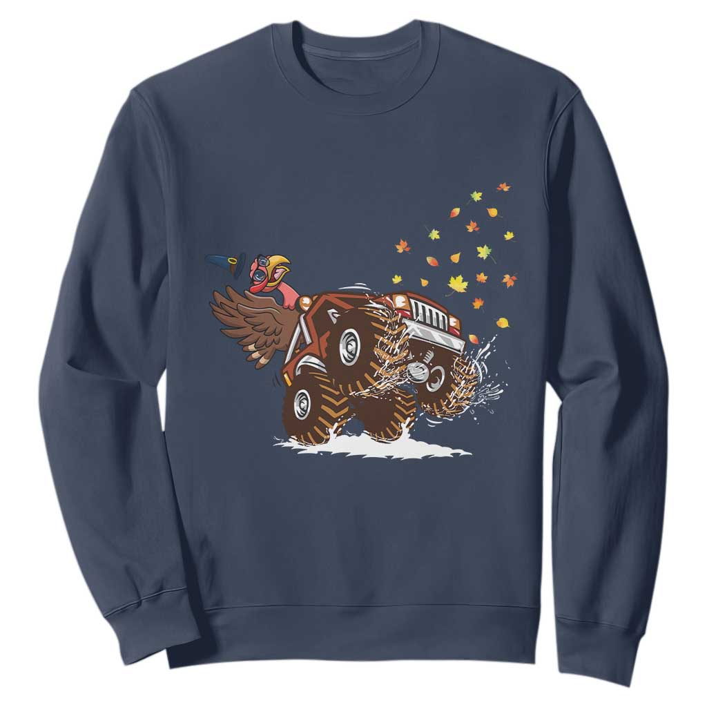 Thanksgiving Turkey Sweatshirt Riding Monster Truck Boys Kids TS10 Navy Print Your Wear