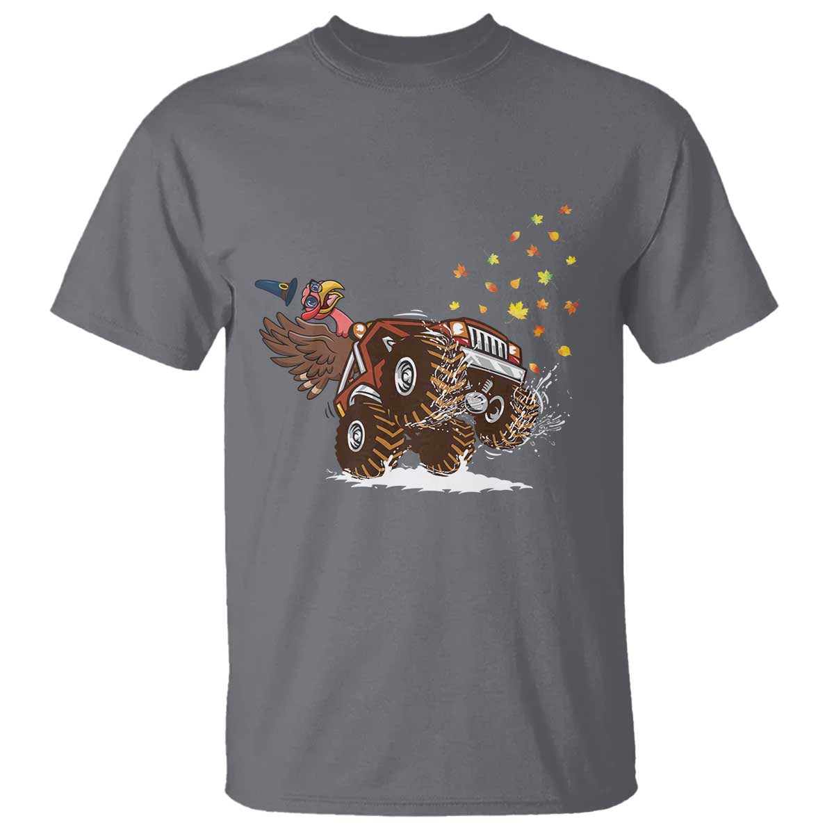 Thanksgiving Turkey T Shirt Riding Monster Truck Boys Kids TS10 Charcoal Print Your Wear