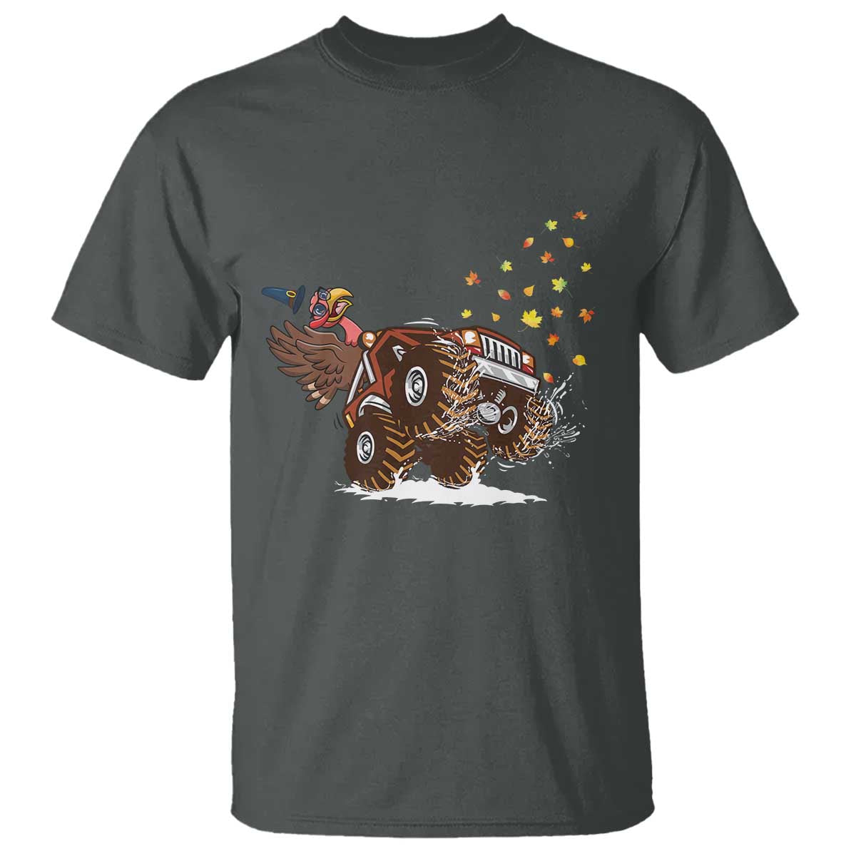 Thanksgiving Turkey T Shirt Riding Monster Truck Boys Kids TS10 Dark Heather Print Your Wear