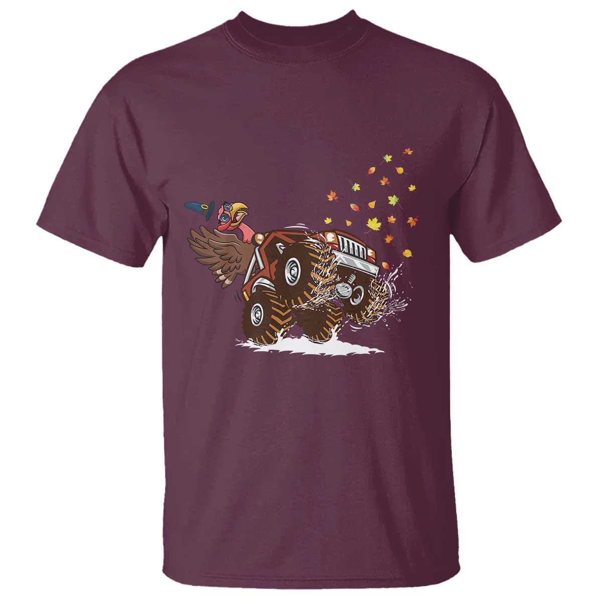 Thanksgiving Turkey T Shirt Riding Monster Truck Boys Kids TS10 Maroon Print Your Wear