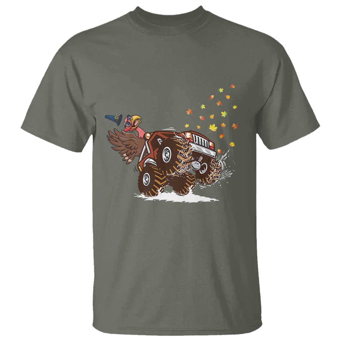 Thanksgiving Turkey T Shirt Riding Monster Truck Boys Kids TS10 Military Green Print Your Wear