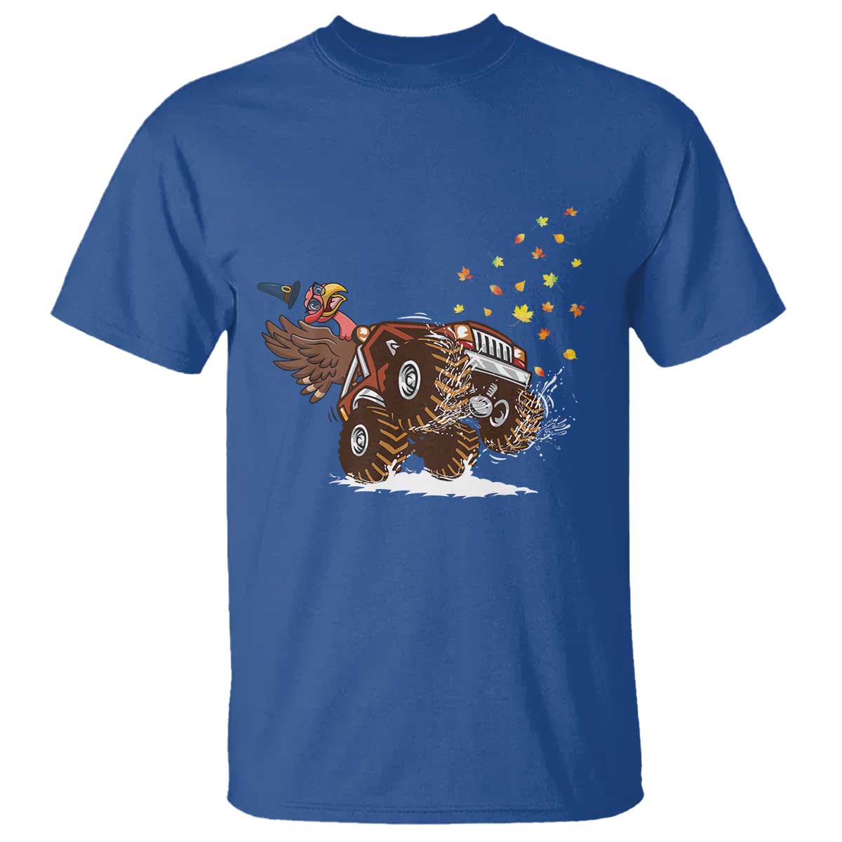 Thanksgiving Turkey T Shirt Riding Monster Truck Boys Kids TS10 Royal Blue Print Your Wear
