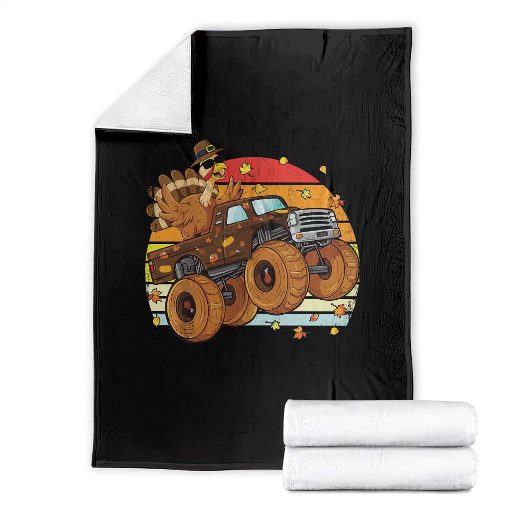 Thanksgiving Turkey Riding Monster Truck Throw Blanket Retro Fall Boy Tee Kids Autumn TS10 Black Print Your Wear
