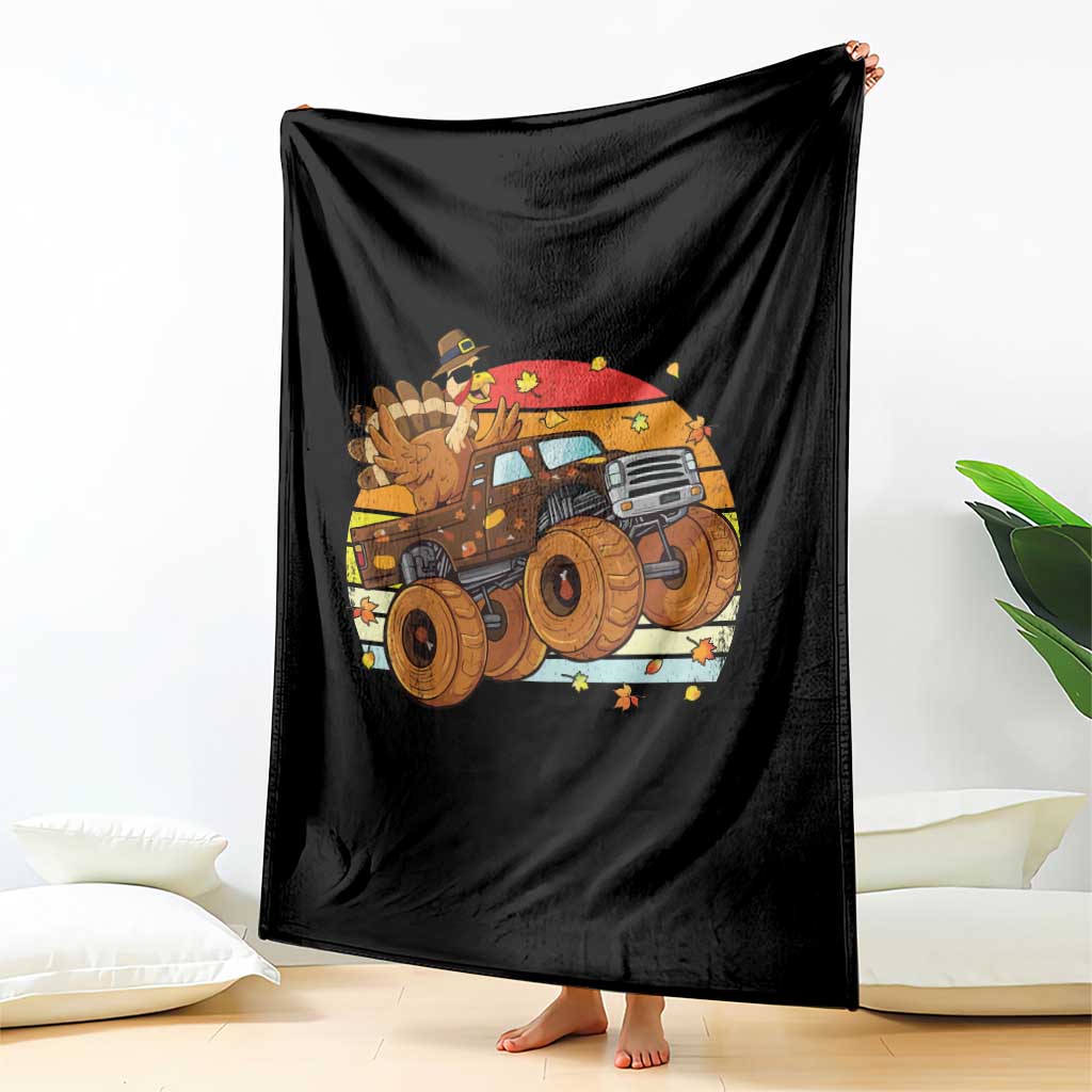 Thanksgiving Turkey Riding Monster Truck Throw Blanket Retro Fall Boy Tee Kids Autumn TS10 Print Your Wear