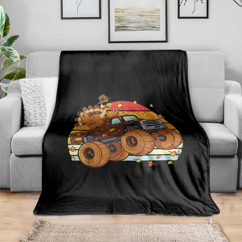 Thanksgiving Turkey Riding Monster Truck Throw Blanket Retro Fall Boy Tee Kids Autumn TS10 Print Your Wear