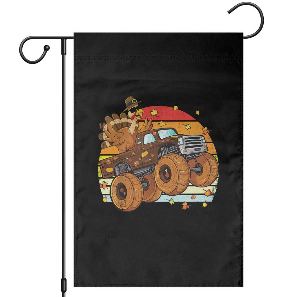 Thanksgiving Turkey Riding Monster Truck Garden Flag Retro Fall Boy Tee Kids Autumn TS10 Black Print Your Wear