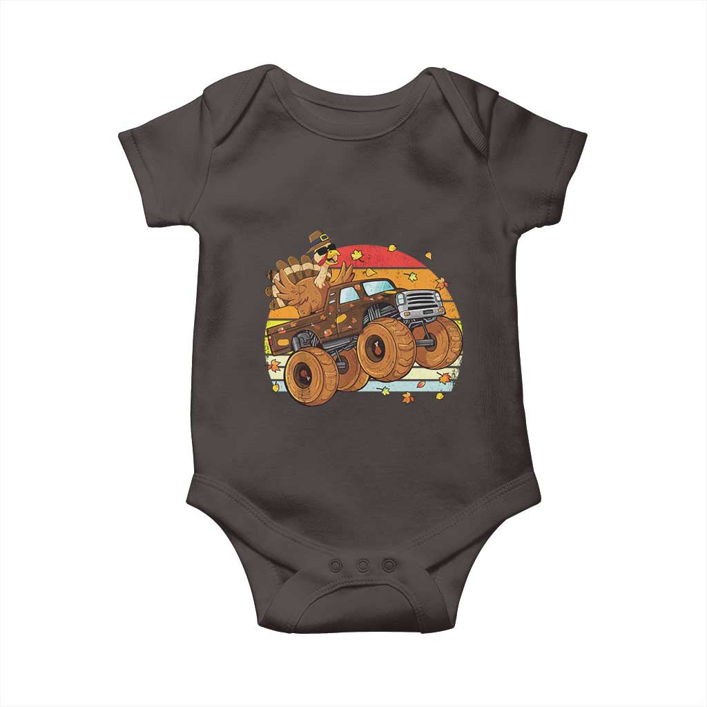 Thanksgiving Turkey Riding Monster Truck Baby Onesie Retro Fall Boy Tee Kids Autumn TS10 Dark Chocolate Print Your Wear