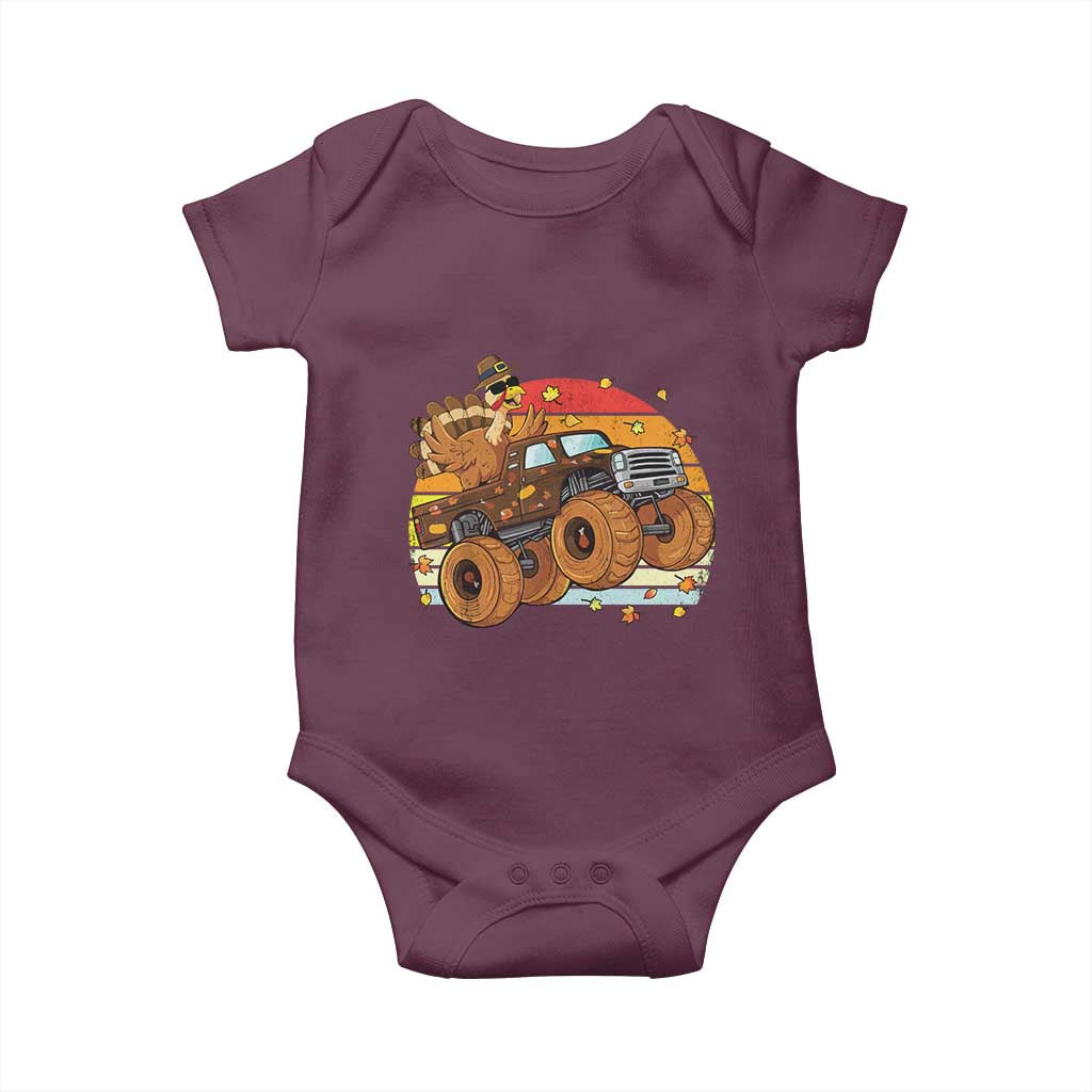 Thanksgiving Turkey Riding Monster Truck Baby Onesie Retro Fall Boy Tee Kids Autumn TS10 Maroon Print Your Wear