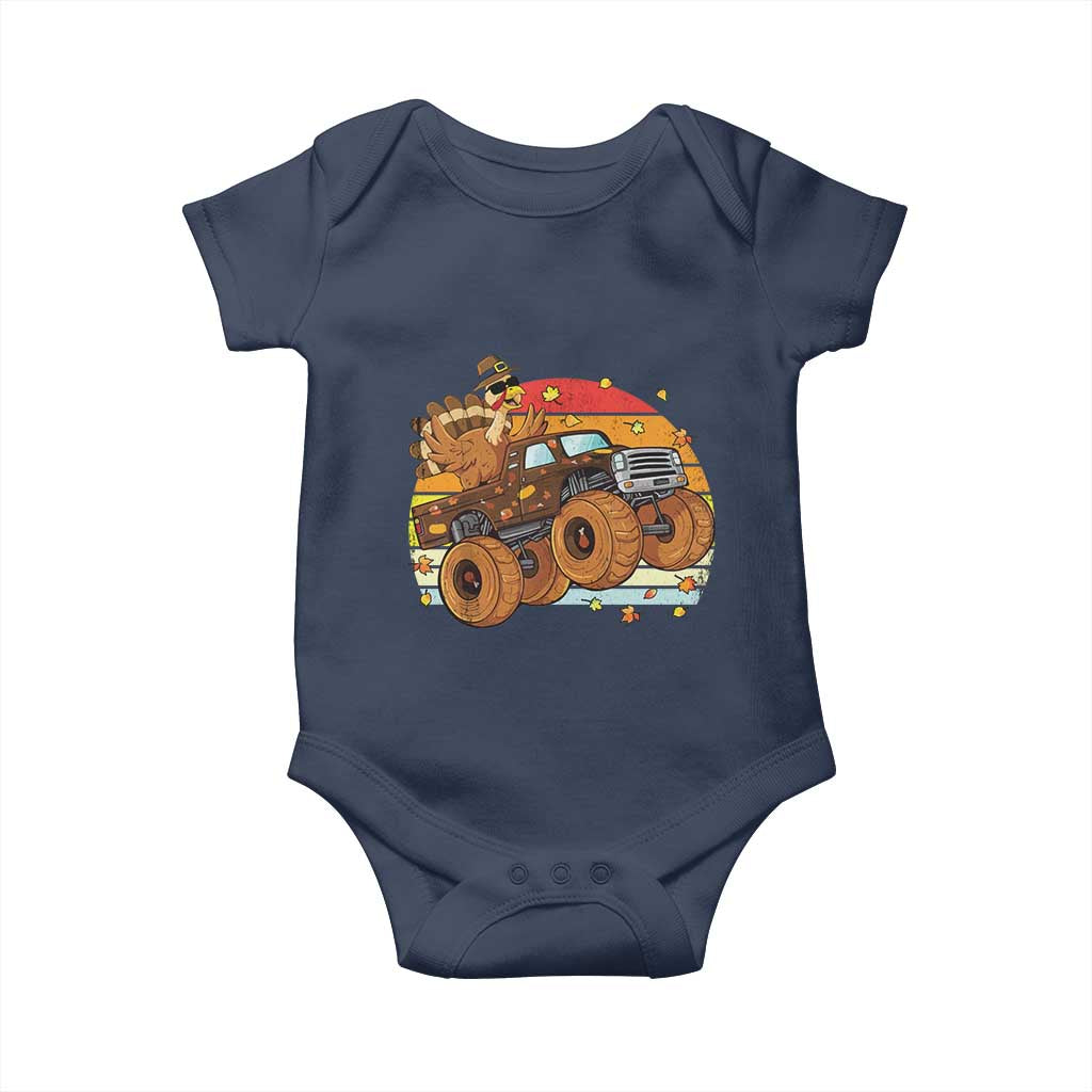 Thanksgiving Turkey Riding Monster Truck Baby Onesie Retro Fall Boy Tee Kids Autumn TS10 Navy Print Your Wear