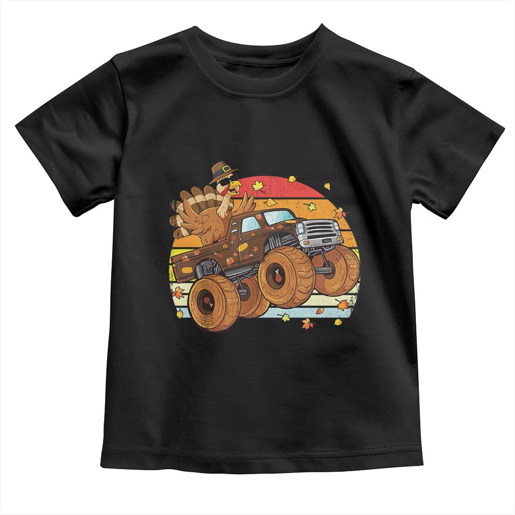 Thanksgiving Turkey Riding Monster Truck Baby Shirt Retro Fall Boy Tee Kids Autumn TS10 Black Print Your Wear